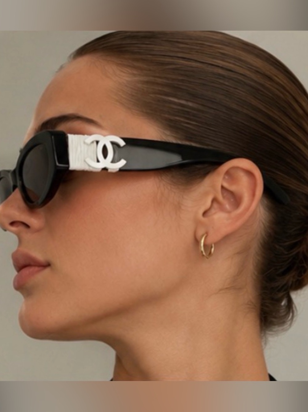 CHANEL Black and White Square Oversized Sunglasses